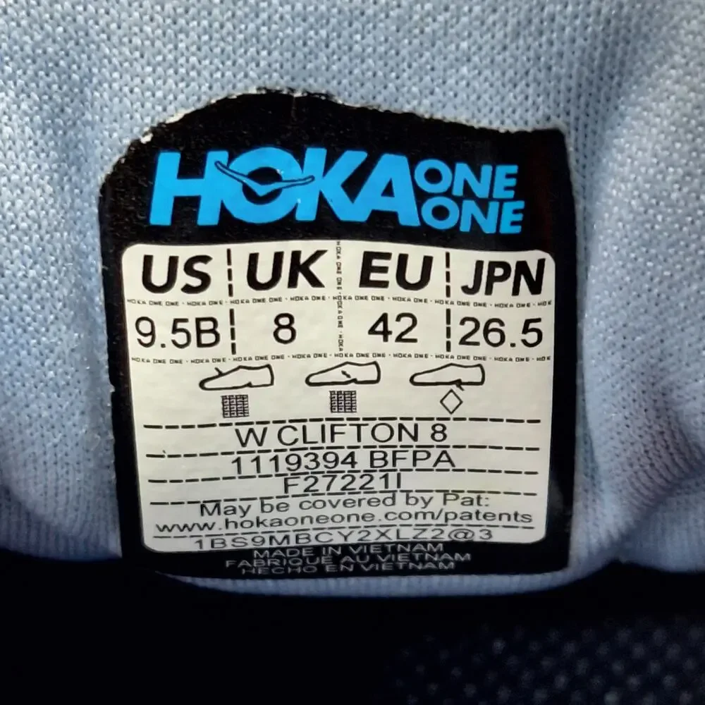 Hoka One One Clifton 8 Womens 9.5B Blue Fog 1119394 BFPA Running Shoes Sneakers